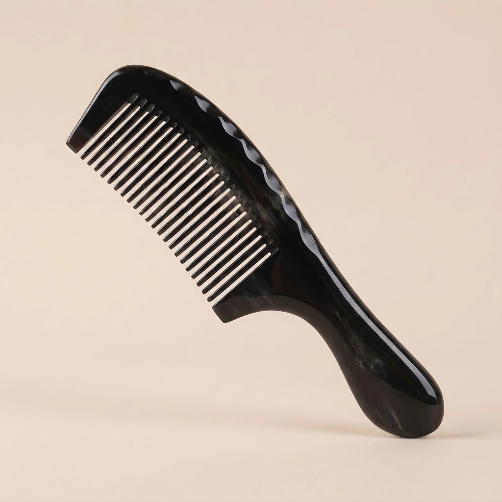 Flatlay) cozuy-black-buffalo-horn-handled-comb-artisan-gift