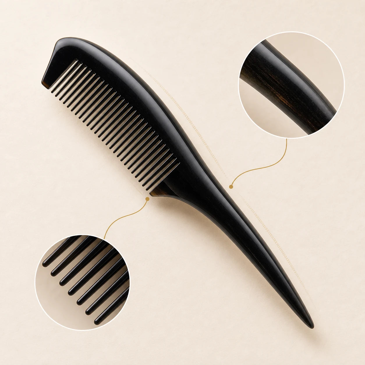COZUY black ox horn pointed-tail comb with fine teeth and a polished side edge for controlled gua sha detail image 1