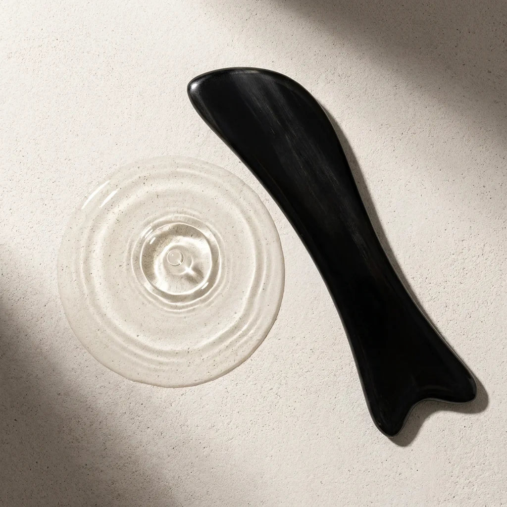 A Cozuy buffalo horn hair accessory resting by clear water ripples, perfect for a mindful self care ritual.