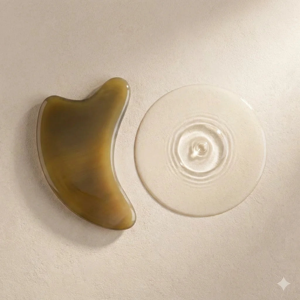 A Cozuy natural beauty tool resting by clear water ripples, perfect for a mindful self care ritual and gentle massage.