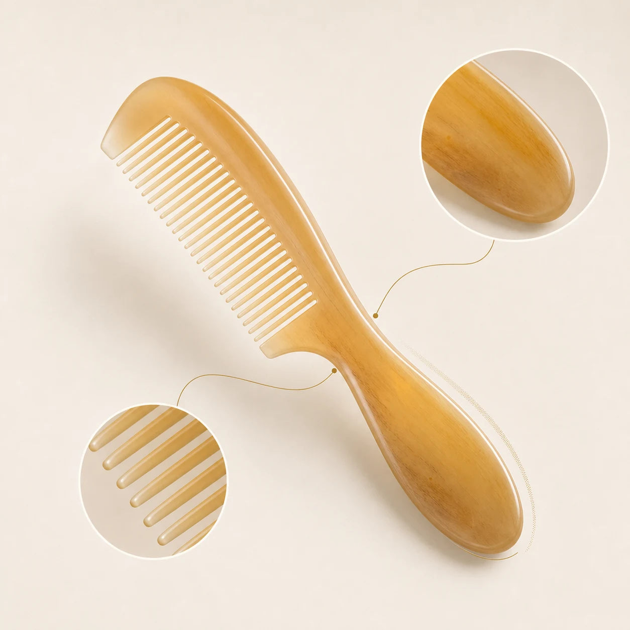 COZUY translucent sheep horn handle comb, showing fine teeth and a smooth rounded end for gentle gua sha detail image 1