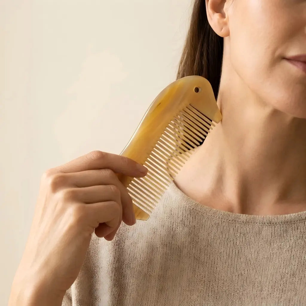 COZUY sheep horn pocket comb, smooth tooth-free edge at the shoulder for a gua sha ritual. detail image 4