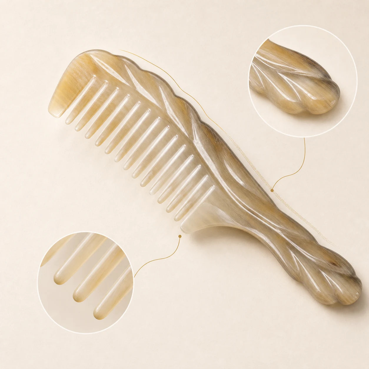 COZUY carved white yak horn comb with open rounded teeth and a smooth handle edge for gentle gua sha detail image 1