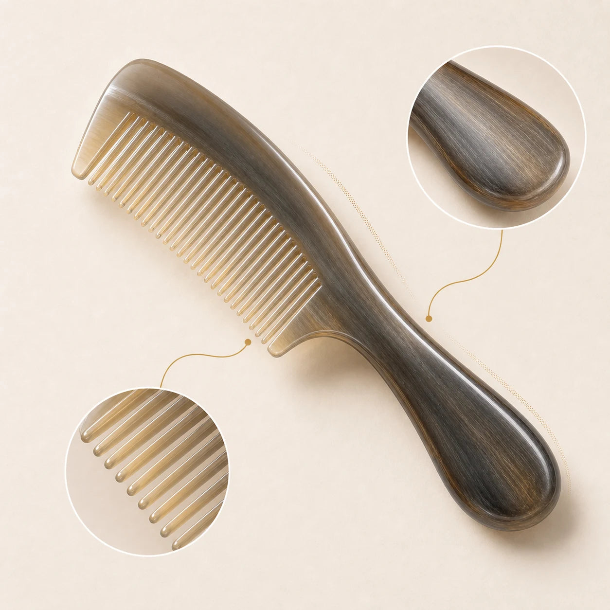 COZUY large translucent yak horn fine-tooth comb with a broad rounded handle and smooth gua sha edge detail image 1