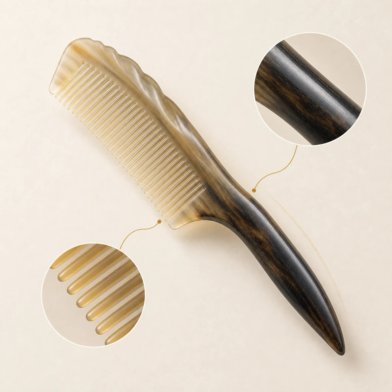 COZUY yellow ox horn long-tail fine-tooth comb with natural contrast and a smooth side edge for gua sha detail image 1