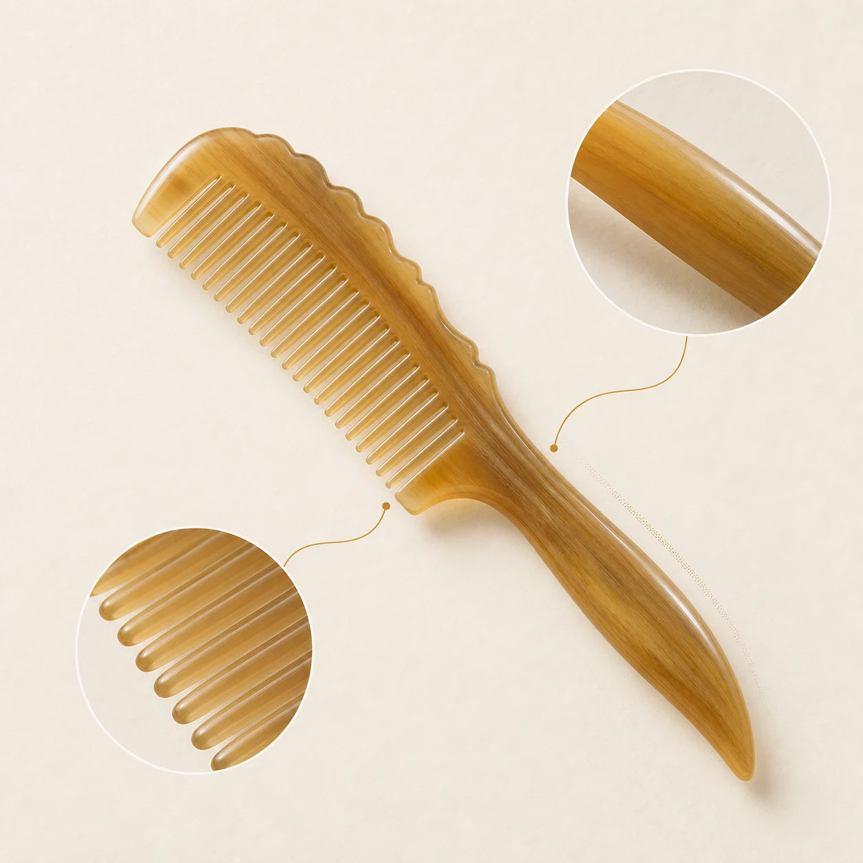COZUY amber yellow ox horn fine-tooth comb with a pointed tail and polished side edge for gentle gua sha detail image 1